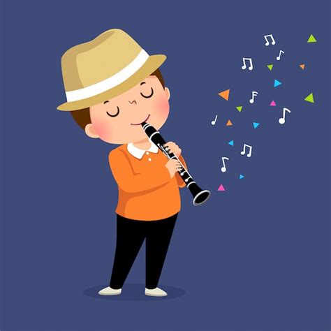 Premium Vector Vector Illustration Of Little Boy Playing The Clarinet