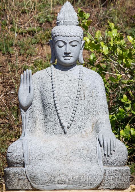 Sold Beautiful Lava Stone Hand Carved Abhaya Mudra Garden Buddha