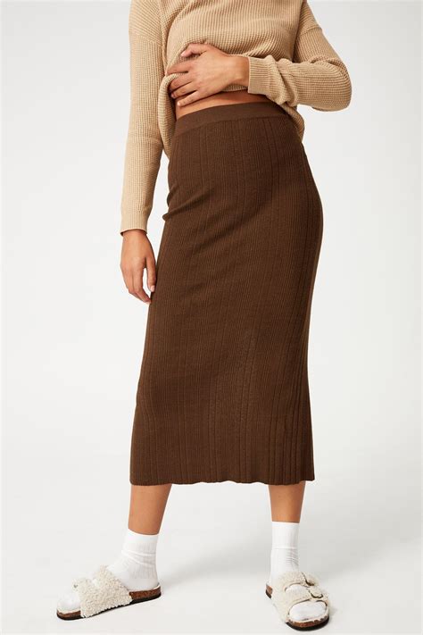 Ultimate Knit Midi Skirt Brown Cotton On Skirts