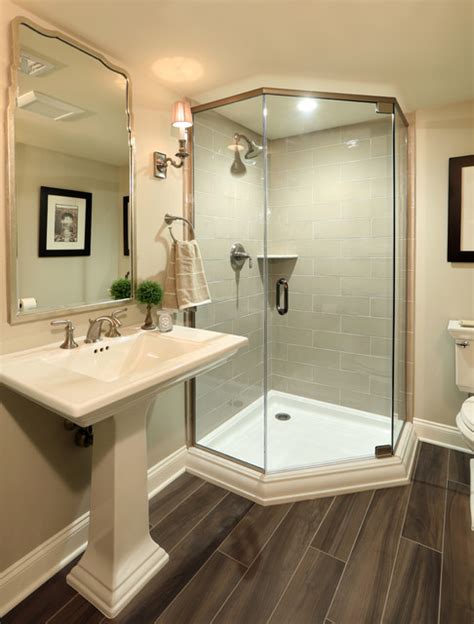 Good storage solutions will make your bathroom feel more finished, rather than just an addition to your home. Basement Bathroom - Traditional - Basement - Other - by ...