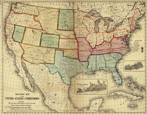 Civil War Military Map Of Us With Posts Arsenals Navy Yards 1861