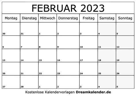 Kalender Februar 2023