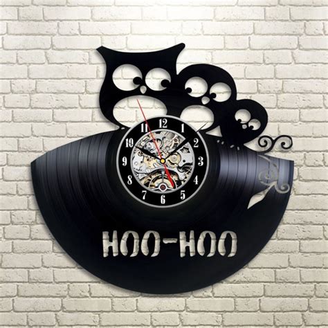 1piece Black Retro Cd Vinyl Record Wall Clock Owls Figurines Mordern
