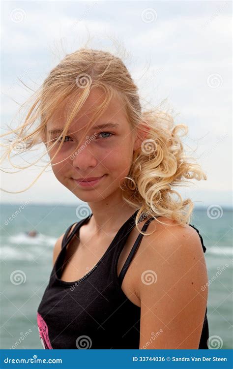 Portrait Of Teenage Girl At The Beach Stock Photo Image Of Wind