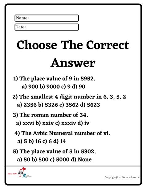 Choose The Correct Answer Worksheet Free Download