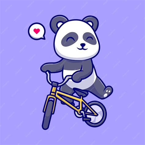 Premium Vector Cute Panda Riding Bicycle Cartoon Vector Icon