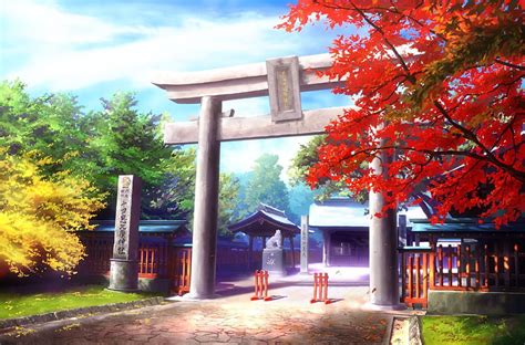 720p Free Download Shrine Anime Architecture Clouds Nature
