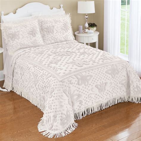 Review of the best chenille bedspreads. Butterfly Chenille Bedspread with Fringe | Collections Etc.