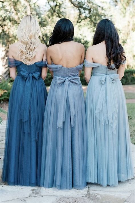 Shades Of Blue Convertible Tulle Bridesmaid Dresses Brides Maid