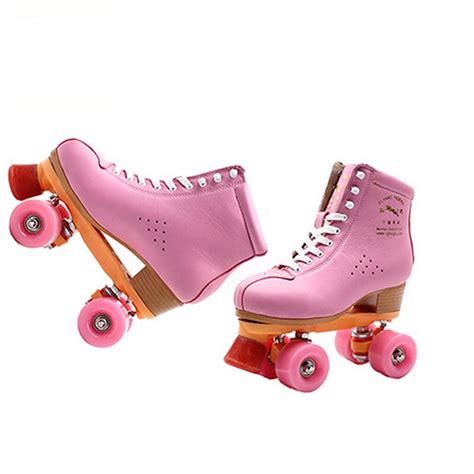 japy roller skates geniune leather double line skate pink men women adult pink pu 4 wheels two