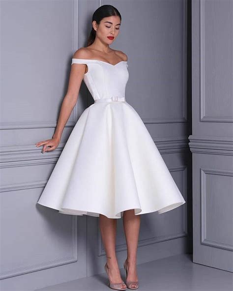 Simple V Neck Satin White Knee Length Wedding Dress Wd2471 Vestidos