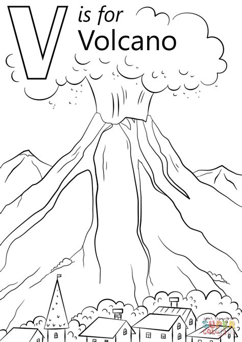 Free printable volcano coloring pages for kids. V is for Volcano coloring page | Free Printable Coloring Pages