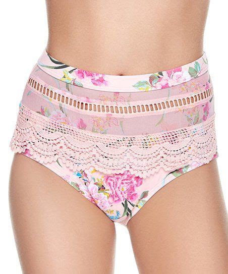 Betsey Johnson Pink Floral Lace Accent High Waist Bikini Bottoms