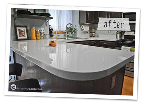You can see in this picture, that the countertop is old, has spots of yellowish colorings and just doesn't look pretty anymore. Remodelaholic | Glossy Painted Kitchen Counter Top Tutorial
