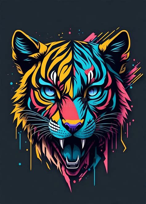 Colorful Graffiti Illustration Of A Cute Tiger Head Vibrant Color