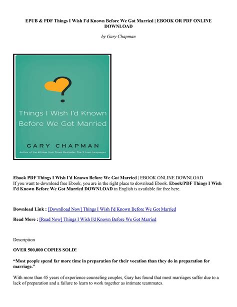 Download Things I Wish Id Known Before We Got Married Gary Chapman By Melodyambertlibs Issuu