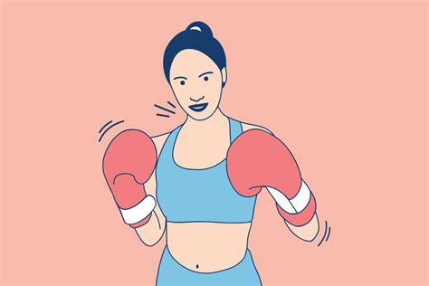 Illustrations Of Beautiful Boxer Woman Throwing A Punch With Boxing