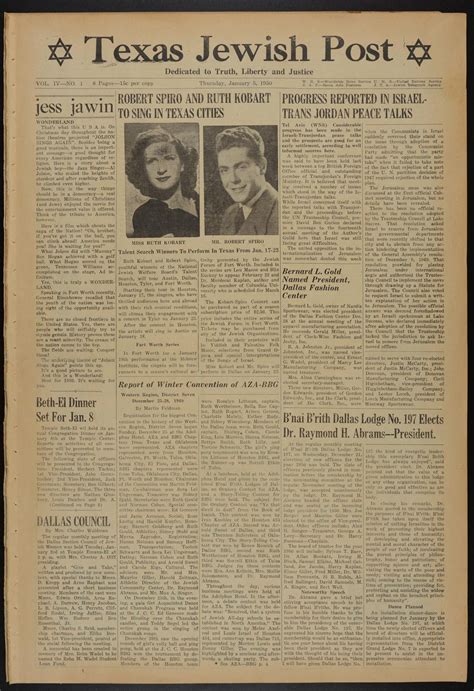Texas Jewish Post Fort Worth Tex Vol 4 No 1 Ed 1 Thursday