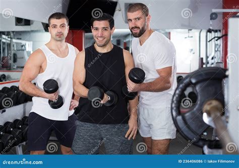 Three Men In Gym Stock Photo Image Of Workout Posing 236406086