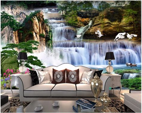 Custom Photo 3d Room Wallpaper Chinese Landscape Waterfall
