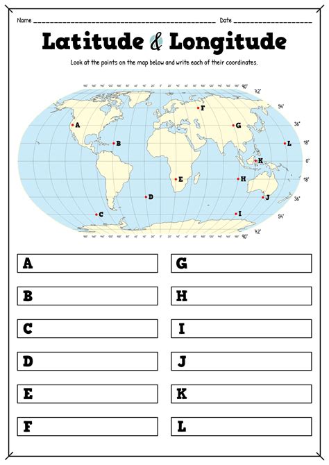 Longitude And Latitude World Map Worksheet