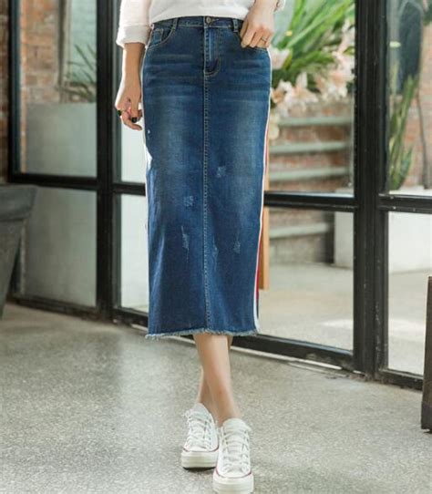 New Fashion Straight Skirts For Women Empire Cotton Blend Casual Denim Skirts Female Spring