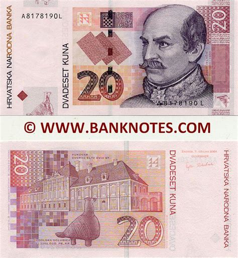 Croatia 20 Kuna 2001 Croatian Currency Bank Notes European Paper
