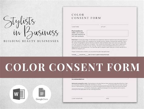Hair Stylist Color Consent Form Etsy