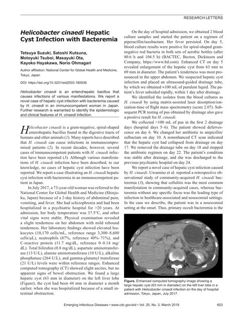 Pdf Helicobacter Cinaedi Hepatic Cyst Infection With Bacteremia