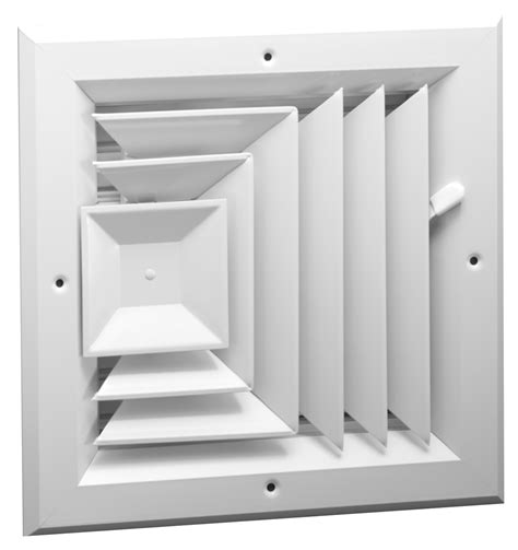 A ceiling air diffuser is a channeled cover placed over an air conditioning distribution duct in the ceiling of a room. 2603 - 3-way Ceiling Diffuser | AmeriFlow