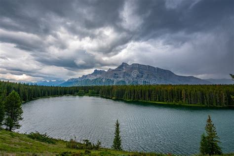 Johnson Lake And Mount Rundle Banff National Park Alberta Canada Stock