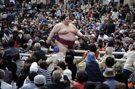Sumo Wrestlers Perform At A Ceremonial Spring Festival At The Yasukuni Shrine In Tokyo