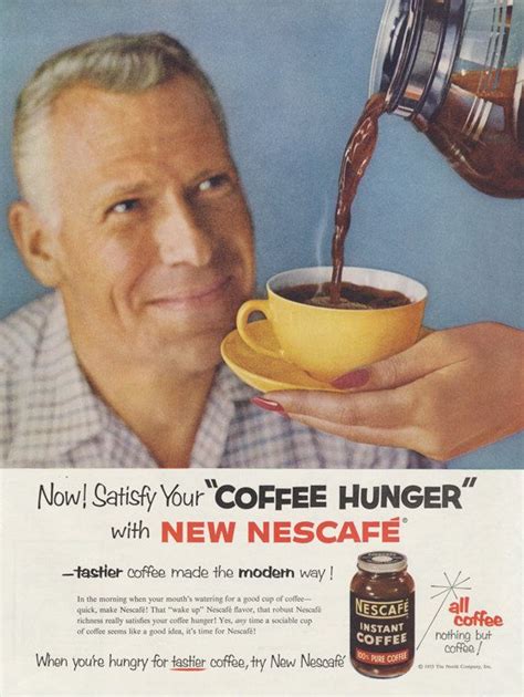 1955 Nescafe Coffee Ad Coffee Hunger Man Photo Vintage Advertisement