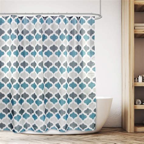 Geometric Striped Teal Blue And Grey Shower Curtain In 2020 Gray