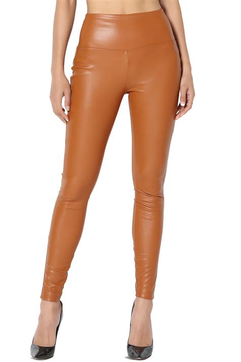 Themogan Womens Sexy Faux Leather Wide Band High Waist Leggings Tights