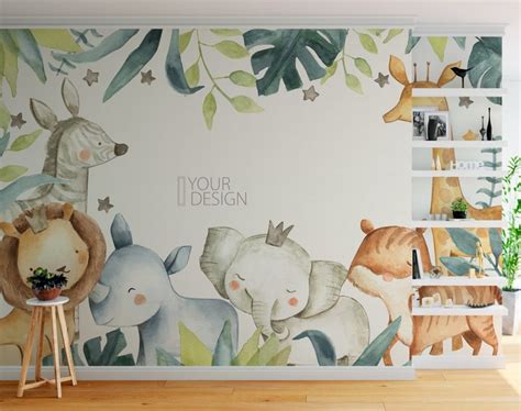 Forest Safari Animals Wallpaper Nursery Room Non Woven Etsy Uk