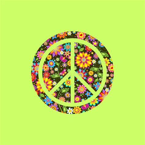 Peace Hippie Symbol Over Colorful Flowers Background Print For T Shirt