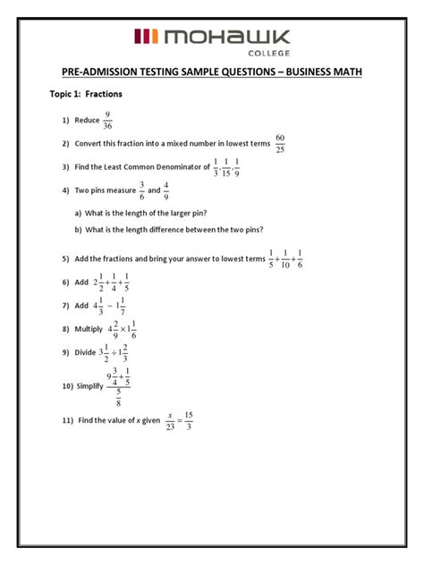 Grade 11 Business Math Sample Questions Fraction Mathematics