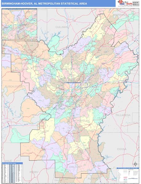 Birmingham Hoover Al Metro Area Wall Map Color Cast Style By Marketmaps