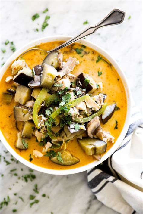 Chicken pieces are cooked in an aromatic, deliciously seasoned curry sauce then it's finished off with cream for richness and cilantro for color and freshness. Chicken Coconut Curry Soup (Paleo, Whole30 + Keto ...