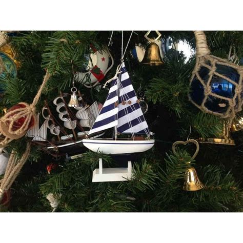 Blue Striped Sailboat Christmas Tree Ornament 9 Nautical Christmas