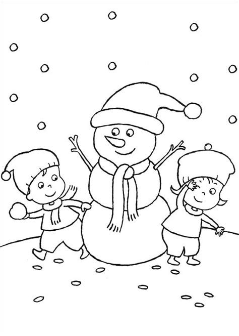 Dibujos de Niños y Muñeco de Nieve para Colorear, Pintar e Imprimir