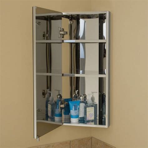 Crosstown Stainless Steel Corner Medicine Cabinet With Mirror