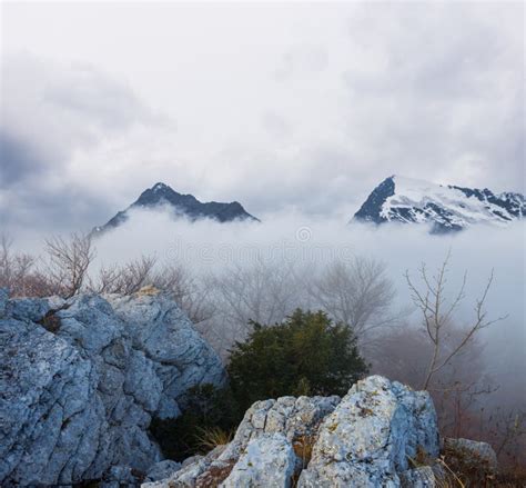 Mountain Chain In Dense Clouds Stock Image Image Of Mist Scenic