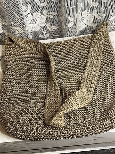 The Sak Crocheted Purse Handbag Beige Bamboo Shoulder Tote Ebay