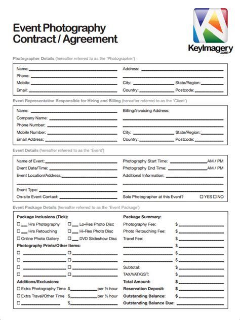 photography contract template   word