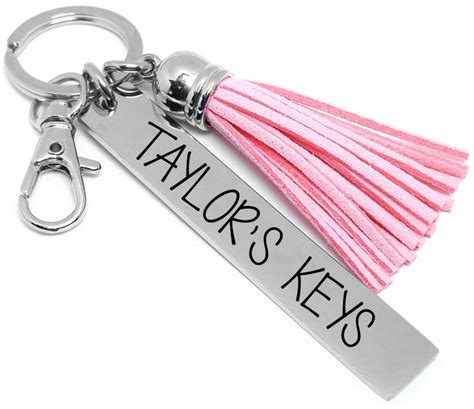 Personalized Key Chain Name Key Chain Pink Leather Tassel Etsy In 2020 Personalized Keychain