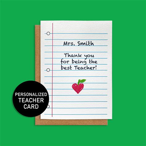 Personalized Teacher Card Back To School Thank You Teacher Etsy