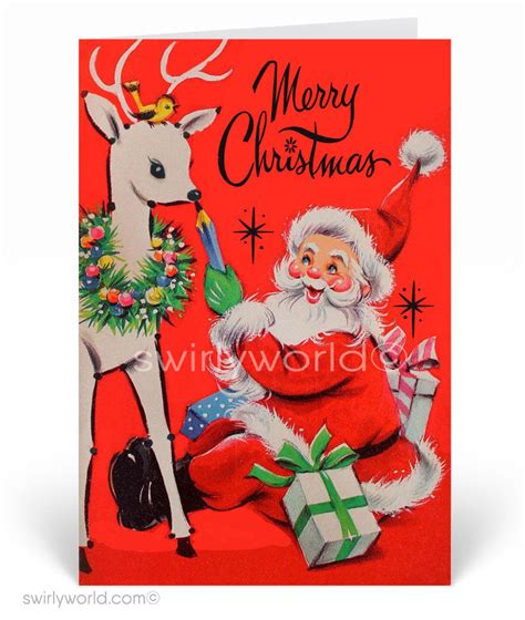 Shop Retro 1950s Mid Century Santa Claus Vintage Christmas Cards Swirly