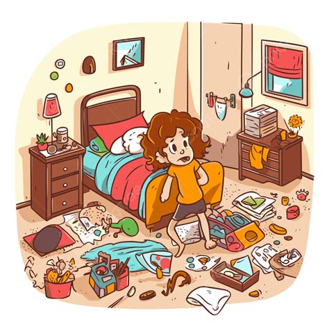 Bersihkan Ruanganmu Vektor Stiker Clipart Gadis Membersihkan Kartun